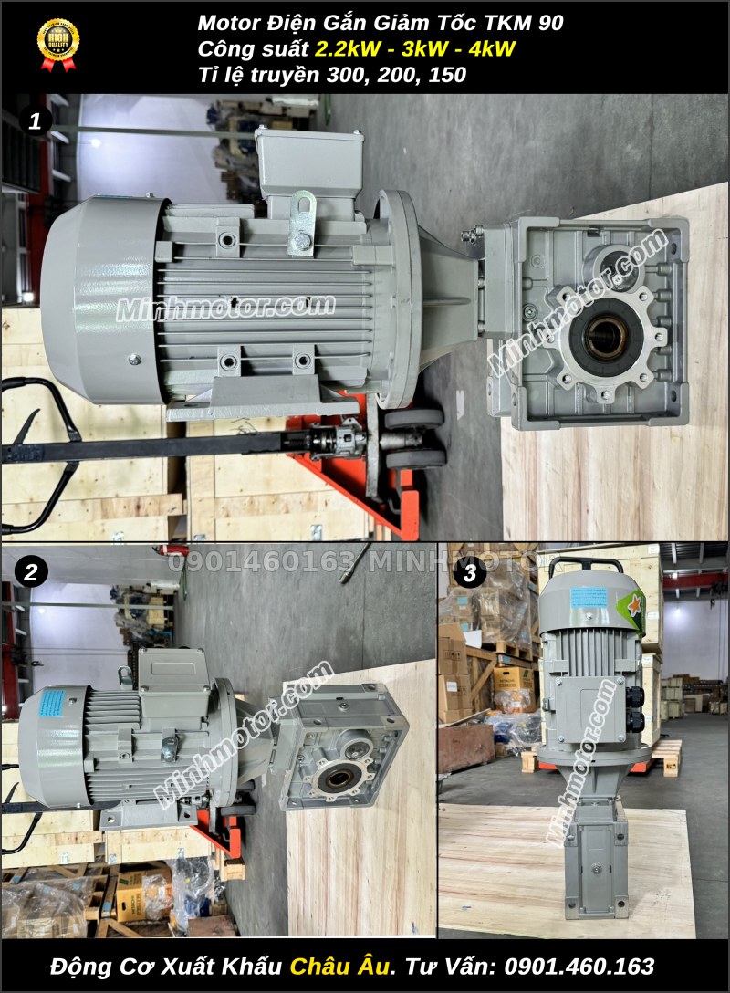 Motor điện gắn hộp giảm tốc TKM 90 trục âm, công suất 2,2 kW, 3 kW, 4 kW