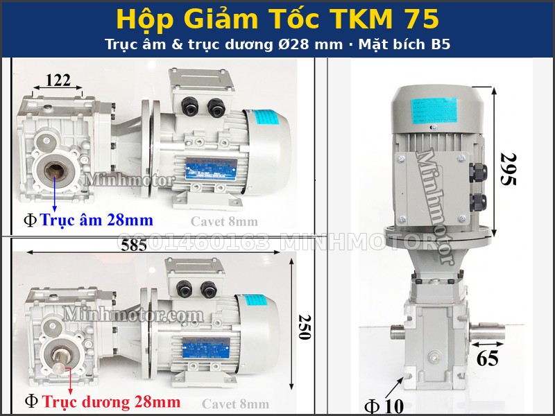 Hộp giảm tốc TKM 75 trục âm và trục dương gắn motor mặt bích B5