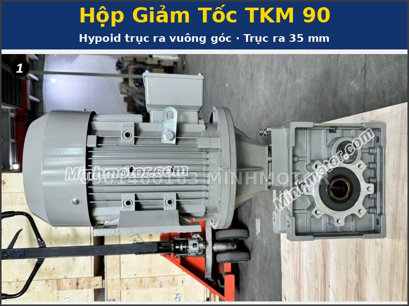 Hộp giảm tốc TKM 90 hypoid trục ra vuông góc, trục ra 35 mm