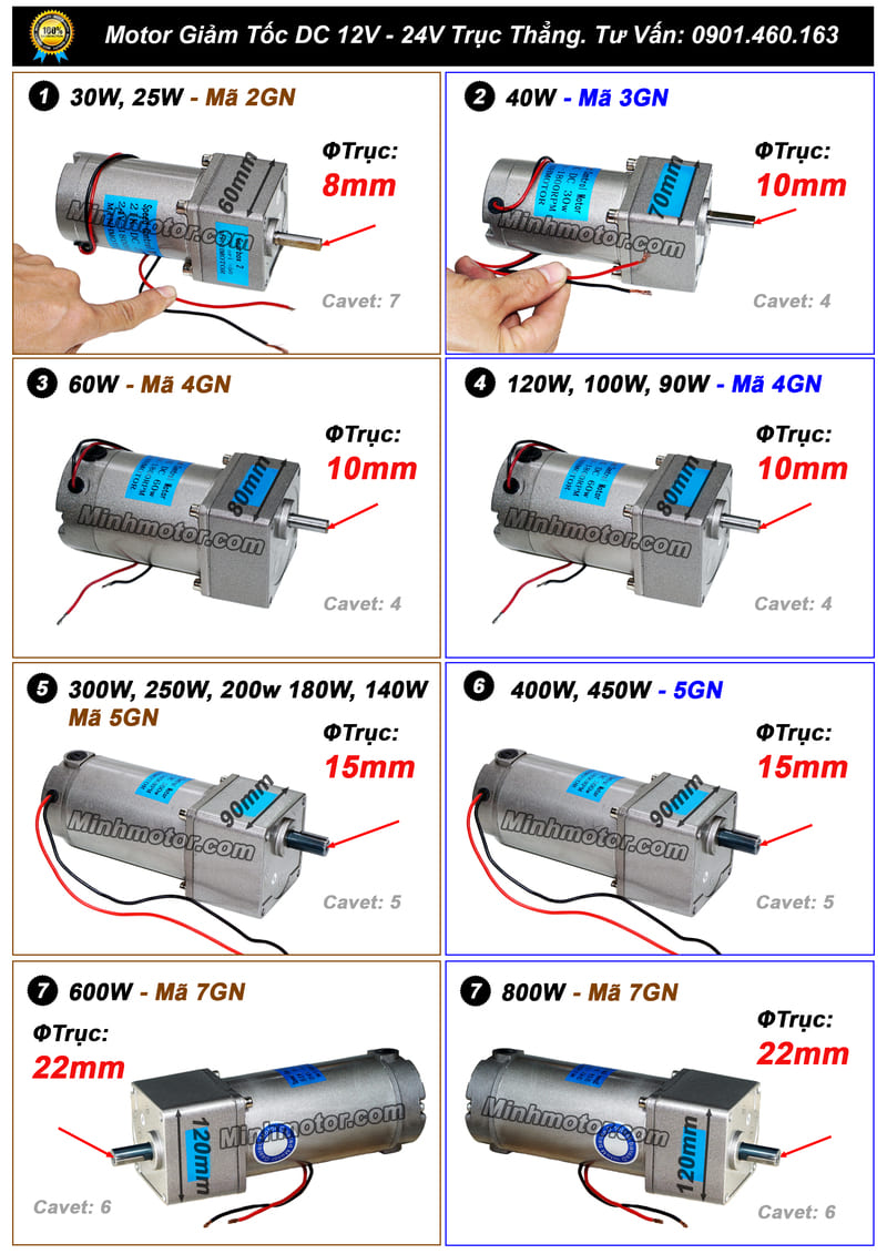 motor DC 12v 24v giảm tốc trục thẳng tổng hợp sản phẩm 2024