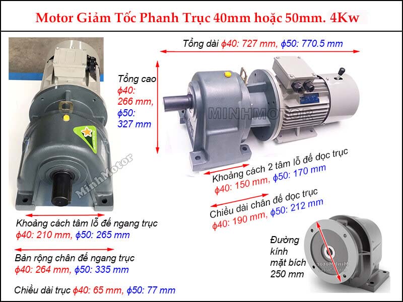 Motor phanh 4Kw 5.5Hp liền hộp giảm tốc GHM