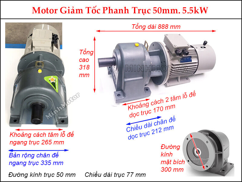 Motor phanh 7.5Hp 5.5Kw liền hộp giảm tốc GHM