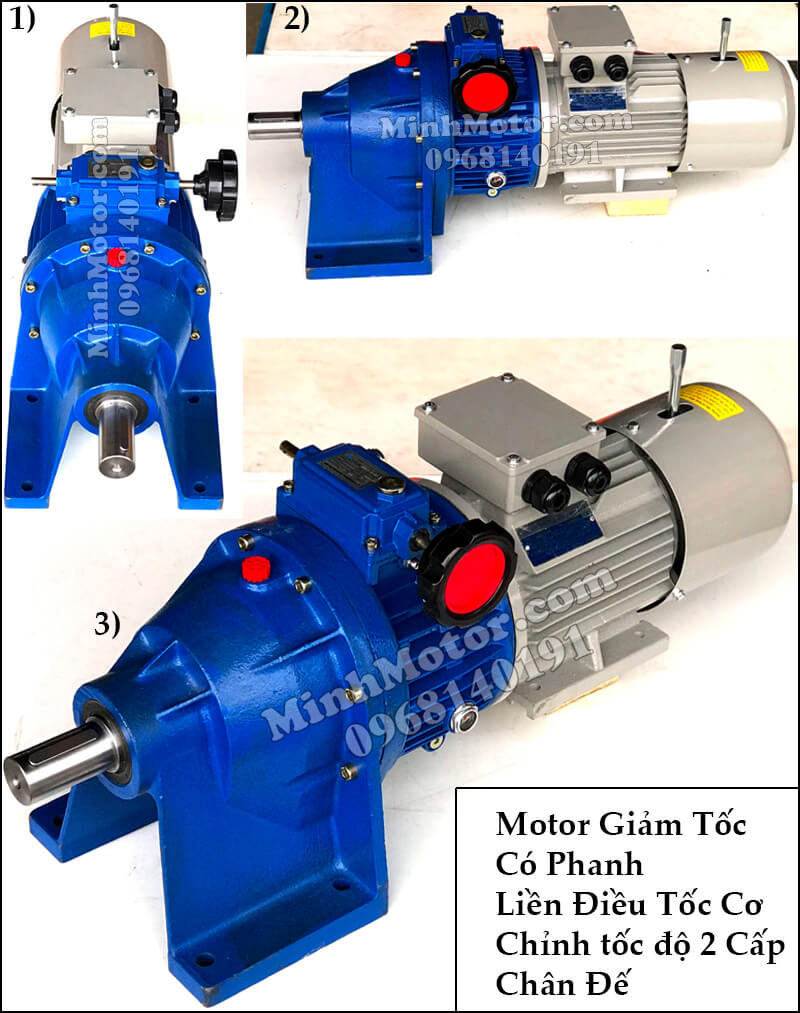 Motor giảm tốc có thắng từ gắn điều tốc cơ 2 cấp chân đế