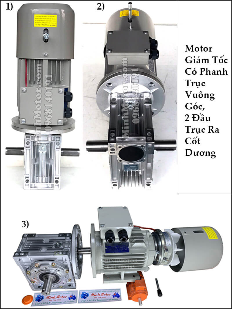 Motor giảm tốc có thắng từ 2 đầu trục ra cốt dương