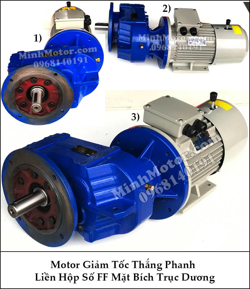 Motor giảm tốc có thắng từ liền hộp số mặt bích trục dương