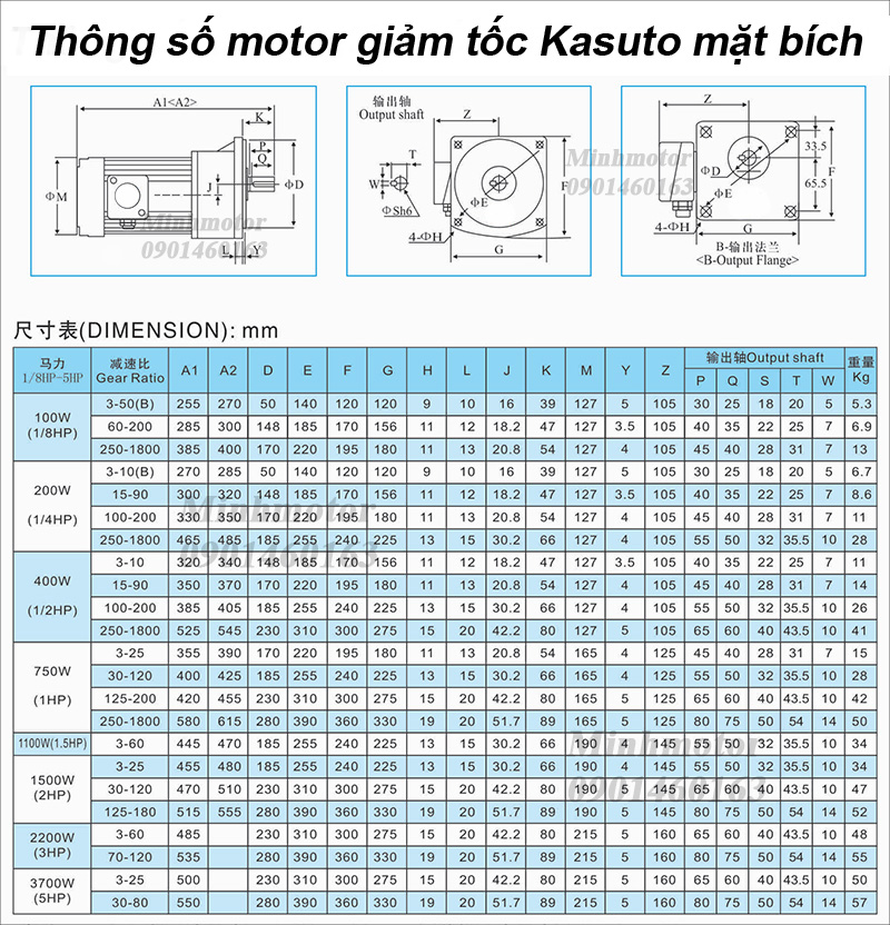 Motor Kasuto giảm tốc mặt bích