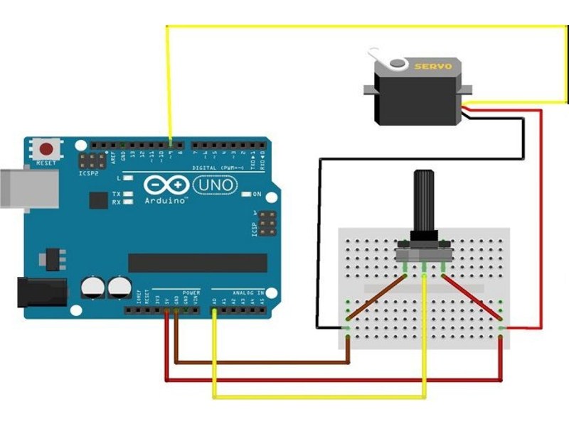 Sơ đồ c&aacute;ch điều khiển động cơ servo RC bằng Arduino Uno v&agrave; biến trở