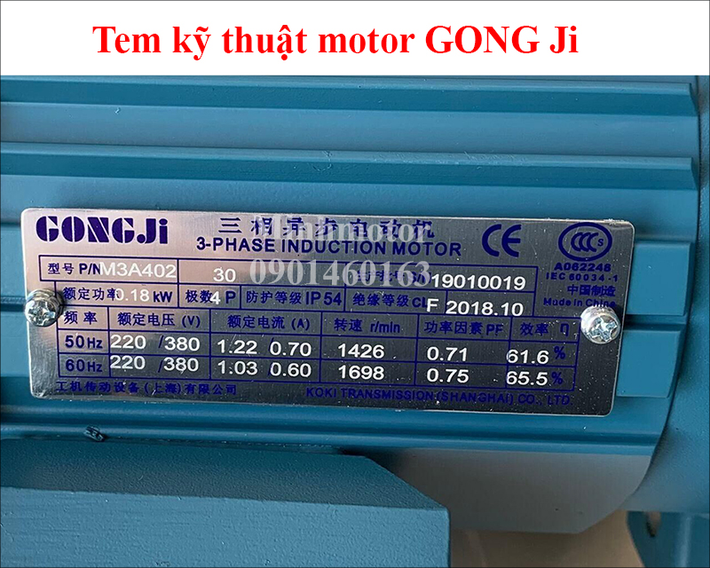 Thông số kỹ thuật motor Gong Ji