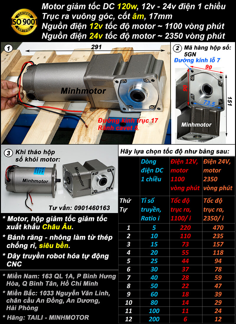 Motor DC 120w trục vuông cốt âm