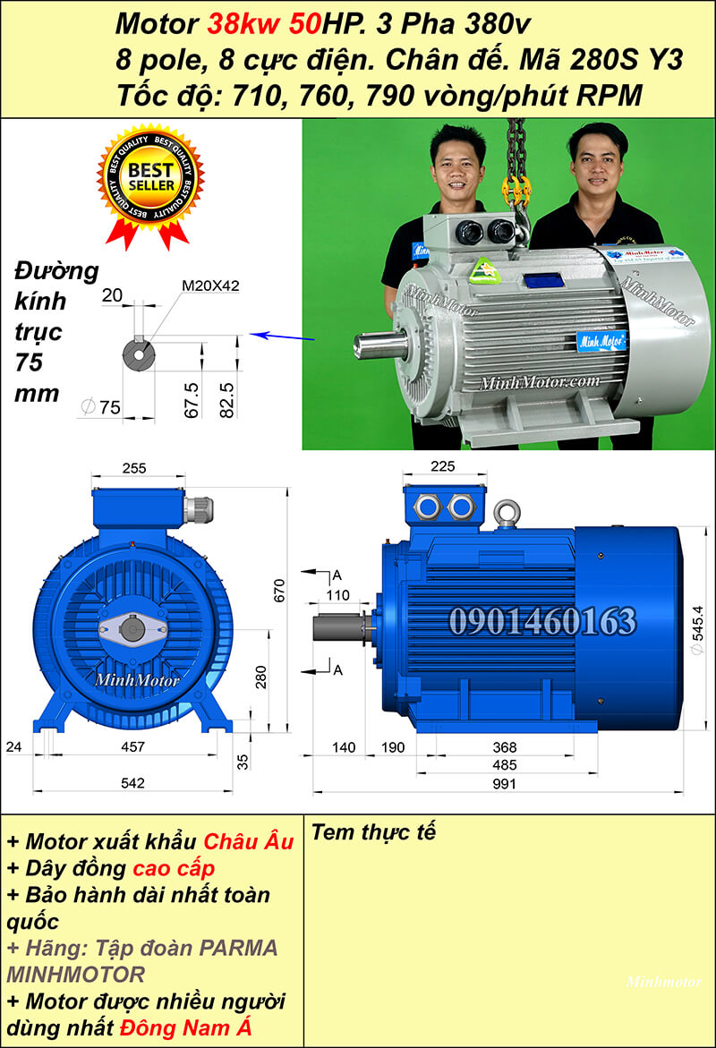 Bản vẽ motor chân đế 37Kw 50Hp 50 Ngựa 8 Cực