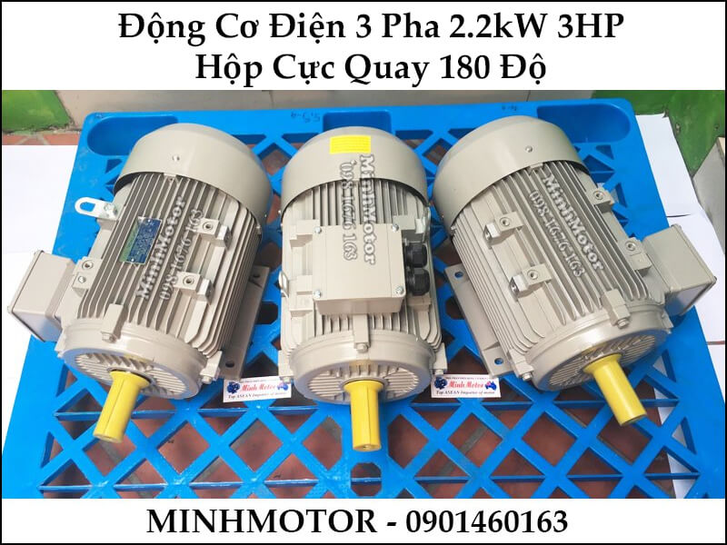 Động cơ điện 3 pha 2.2kW 3 HP hộp cực quay 180 độ