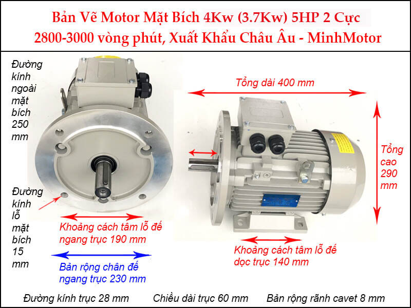 Parma motor 2 cực chân đế 3 pha 4Kw 5Hp