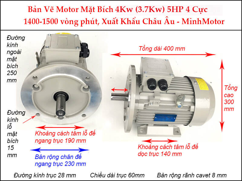 Parma motor 4 cực mặt bích 3 pha 4Kw 5Hp