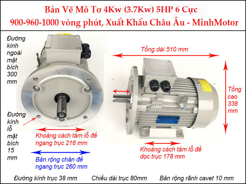 Parma motor 6 cực mặt bích 3 pha 4Kw 5Hp