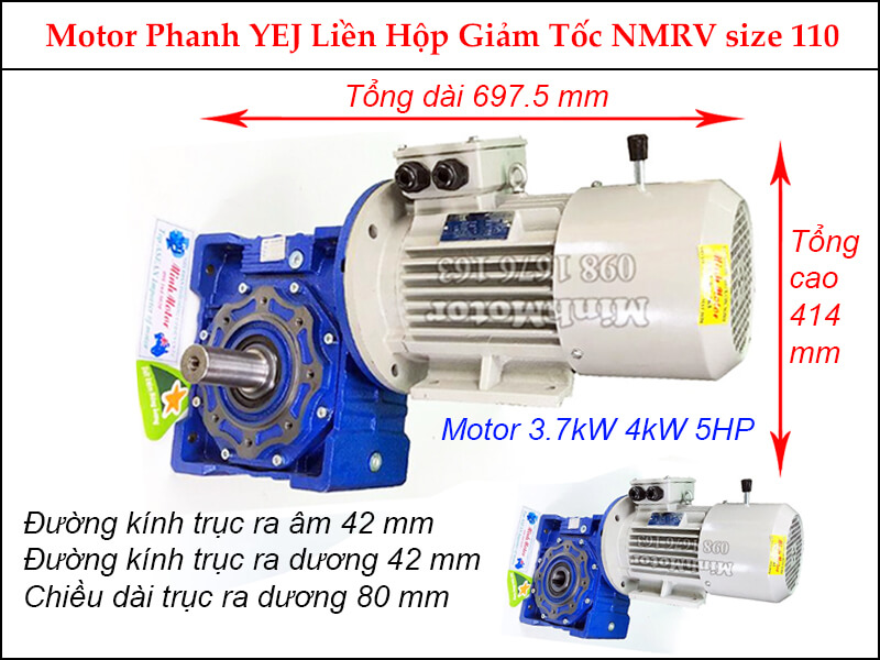 motor phanh YEJ 3.7kw 4kw 5hp liền hộp giảm tốc NMRV size 110