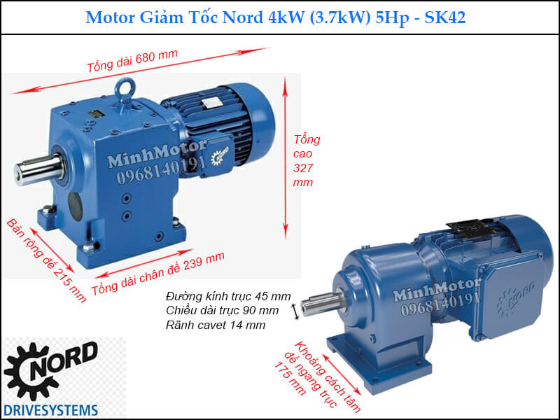 Motor giảm tốc Nord 4Kw 3.7Kw 5Hp SK42