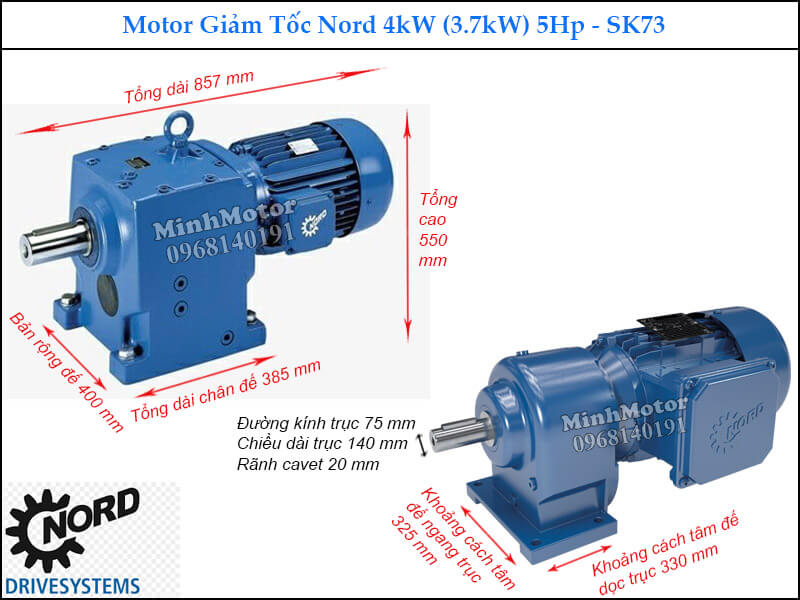 Motor giảm tốc Nord 4Kw 3.7Kw 5Hp SK73