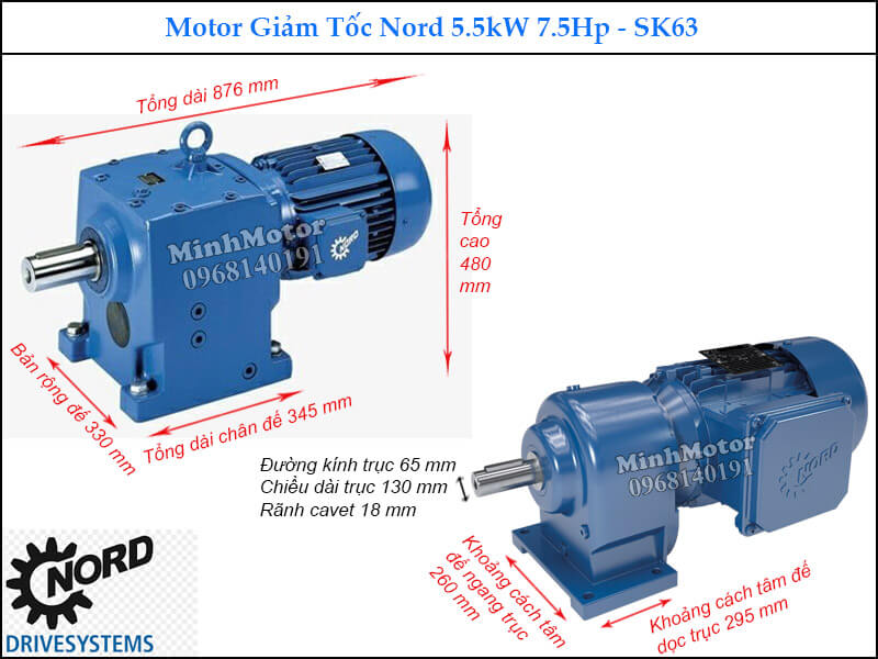 Motor hộp số Nord 5.5Kw 7.5Hp SK63