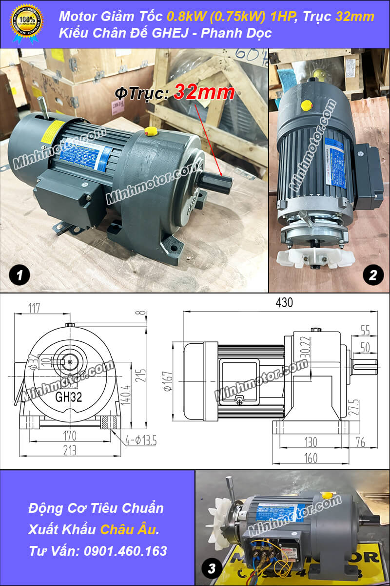 phanh 0.75kw trục 32