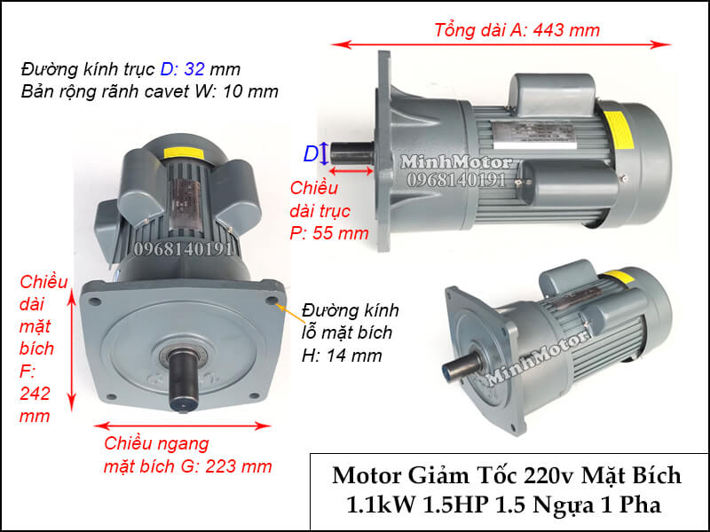 Thiết kế lắp đặt động cơ giảm tốc 1 pha 220v 1.5hp 1.1kw