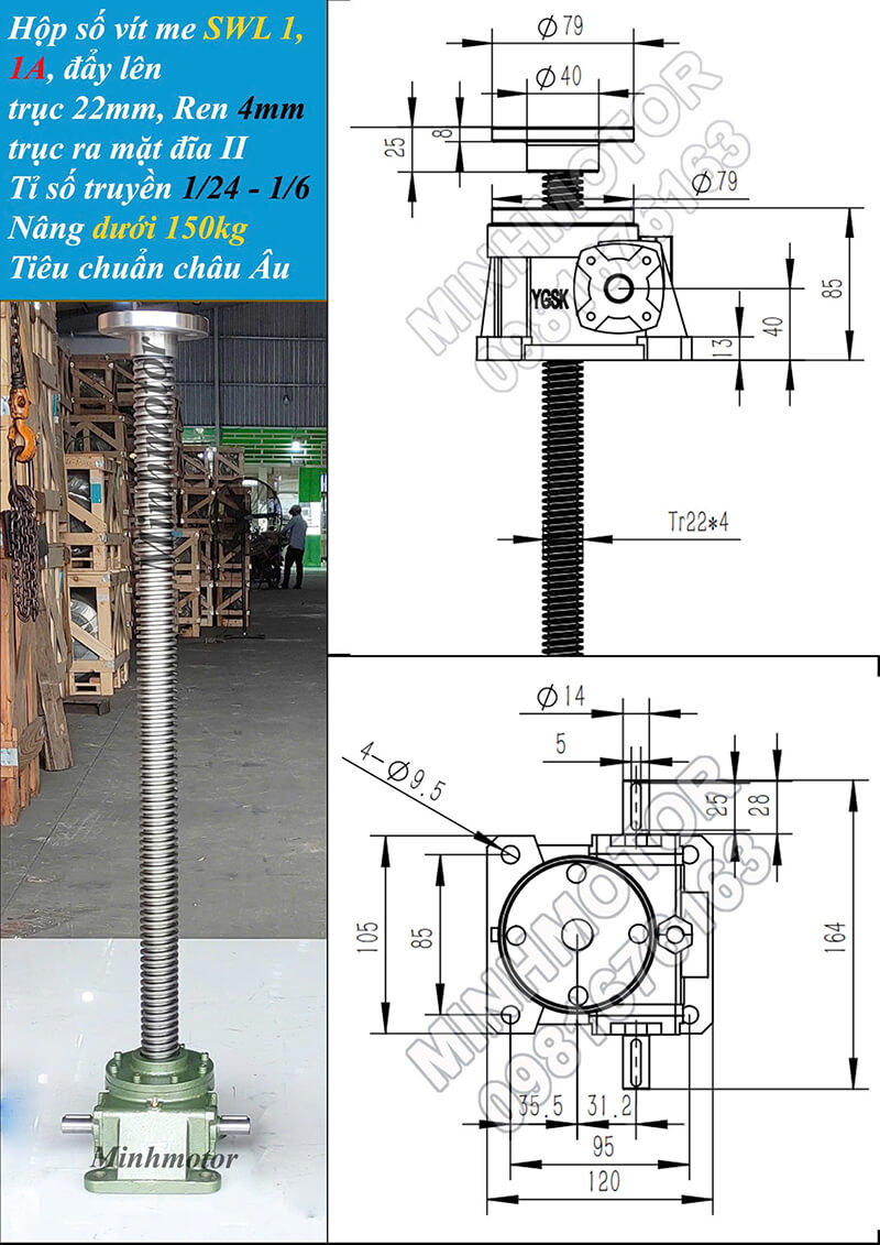 Hộp giảm tốc SWL1-1A-II trục hướng lên trời