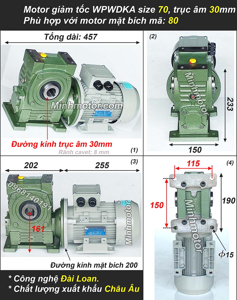 Hộp giảm tốc size 70 WPWDKA, lắp motor mã 80