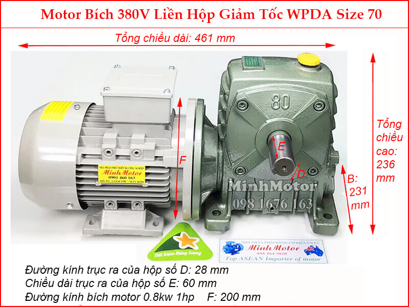 Motor liền hộp giảm tốc mặt bích WPDA Size 70