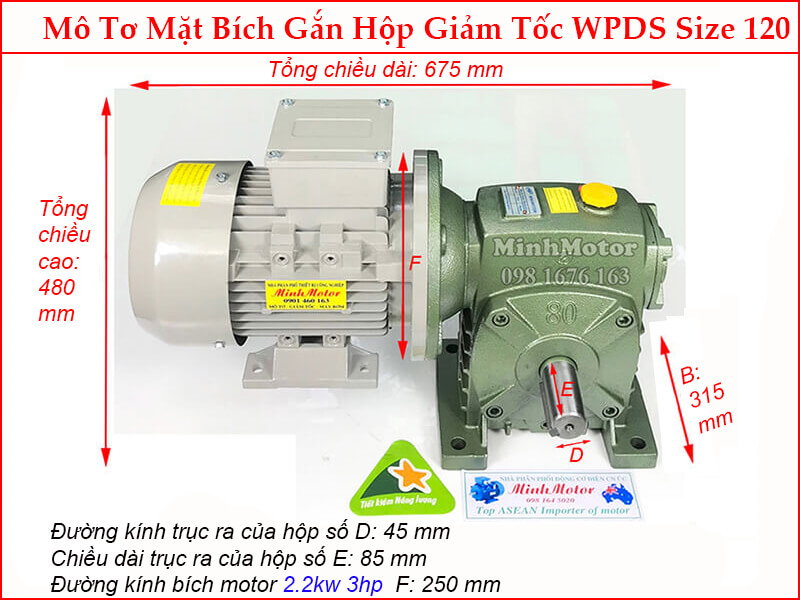 Bản vẽ kỹ thuật motor liền hộp giảm tốc mặt bích WPDS size 120