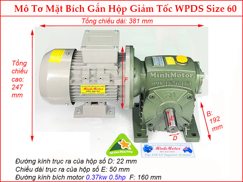 Bản vẽ kỹ thuật motor liền hộp giảm tốc mặt bích WPDS size 60