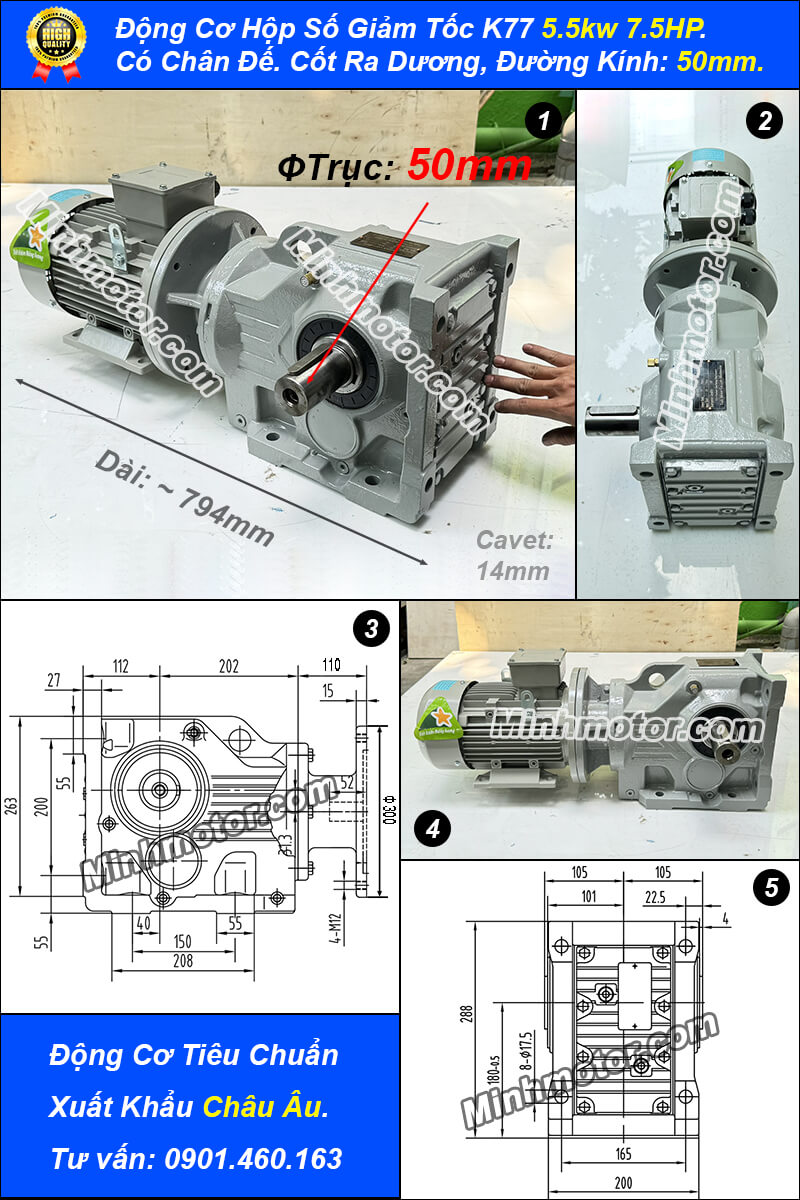 Hộp số bánh răng côn 5.5kw 7.5hp ratio 10, 9, 11