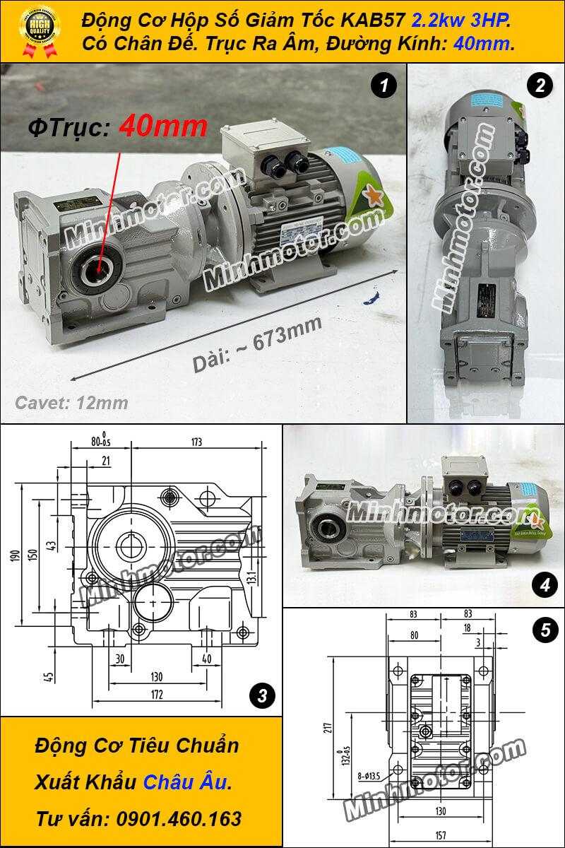 Hộp giảm tốc bánh răng côn 1 cấp 2.2kw 3hp tỉ số truyền 30, 31, 29
