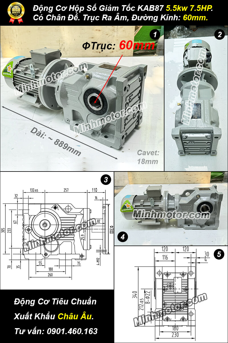Hộp giảm tốc bánh răng côn 1 cấp 5.5kw 7.5hp tỉ số truyền 30, 29, 31