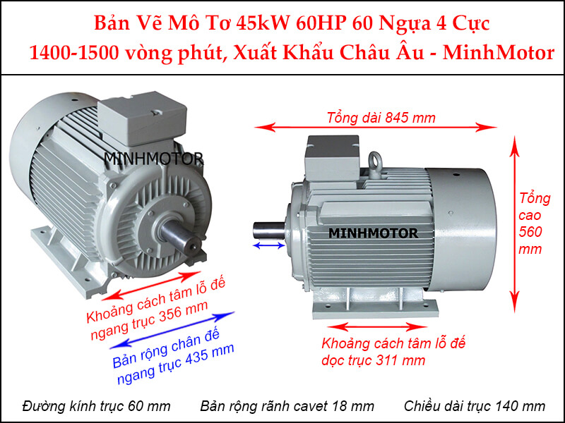 Bản vẽ motor chân đế 45kW 60Hp 60 ngựa 4 cực