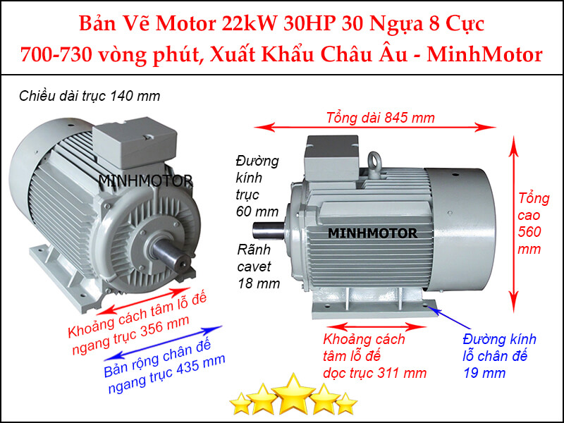 Motor điện 30Hp 22kw 8pole chân đế