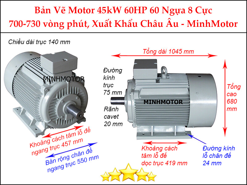 Motor điện 60Hp 45kw 8pole chân đế