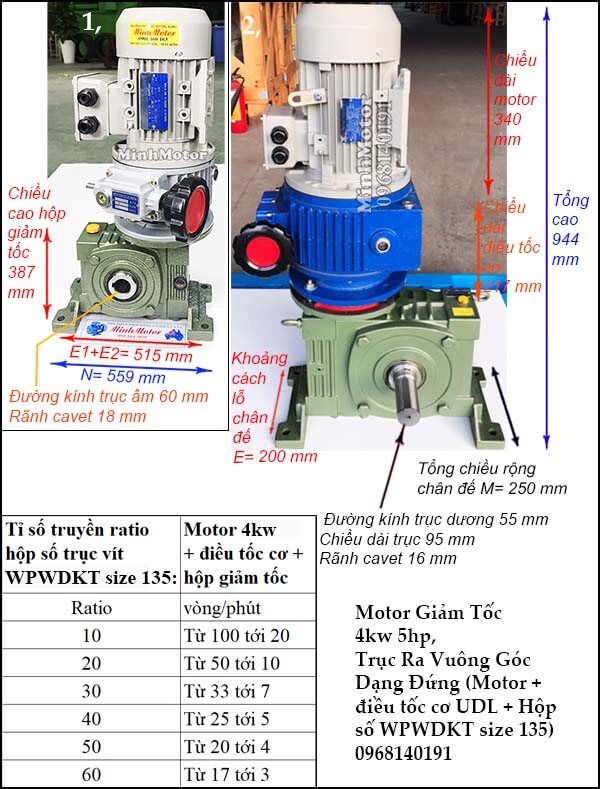 Motor điều chỉnh tốc độ 4Kw 3.7Kw 5Hp hộp giảm tốc cốt trục vít WPWDKT size 135