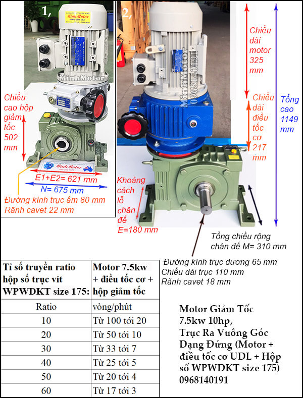 Motor điều chỉnh tốc độ 7.5Kw 10Hp hộp giảm tốc cốt trục vít WPWDKT size 175