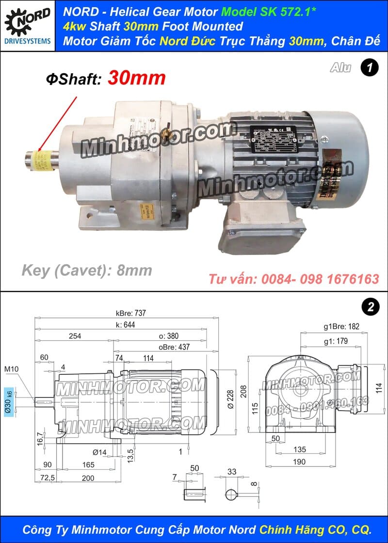 Motor Nord 4kw 5HP SK 572.1* trục ra 30mm