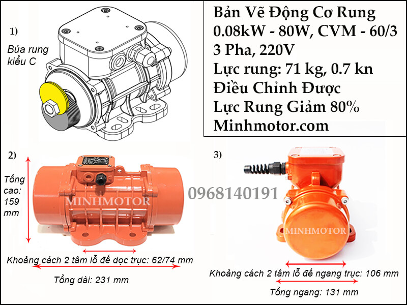 Thông số lựa chọn của đầm rung 80w CVM - 60/3 (MVE 60/3)
