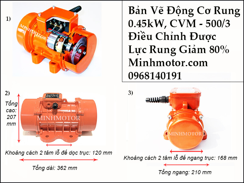 Thông số lựa chọn của motor rung 0.45kw, CVM - 500/3