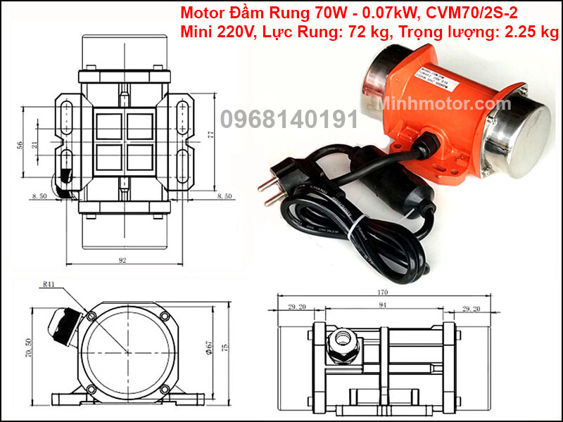 Thông số lắp đặt của đầm rung 70w CVM70/2S-2
