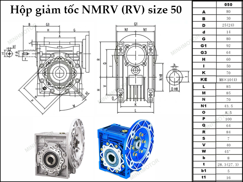Bản vẽ hộp số giảm tốc NMRV size 50