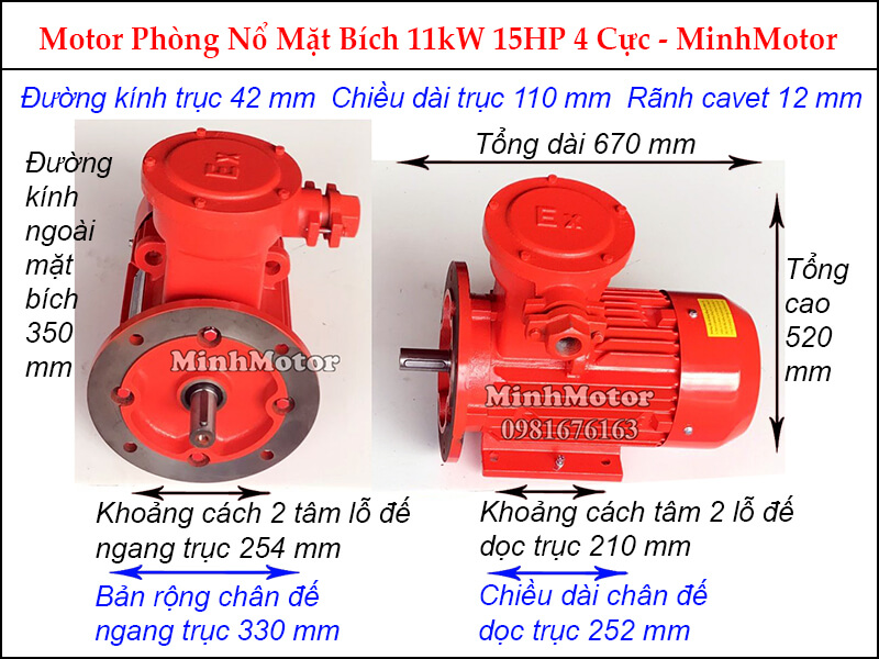Bản vẽ motor phòng nổ mặt bích 11kw 15HP 15 Ngựa 4 Cực