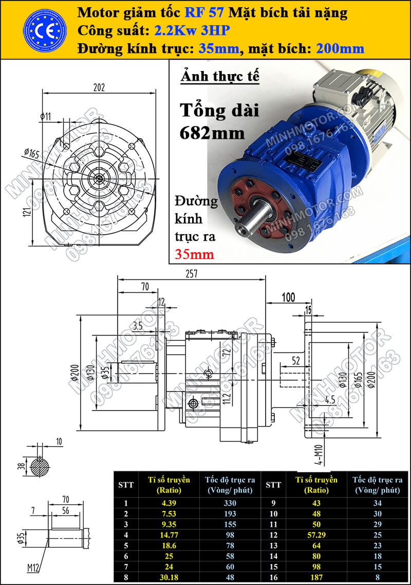 Hộp giảm tốc RF 57 2.2kw 3Hp
